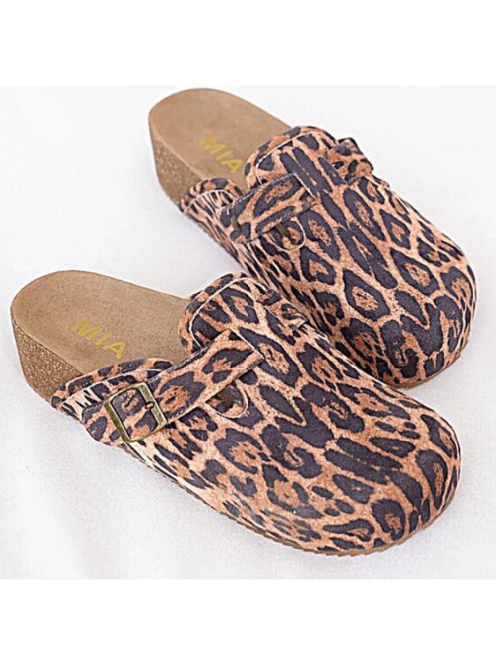 MIA Fiercely Free Faux Suede Leopard Platform Clogs
